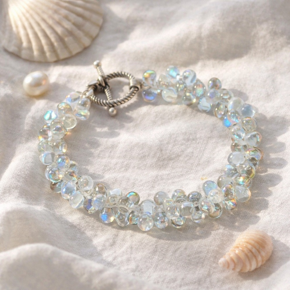 Handmade Iridescent Clear Glass Water Droplet Bracelet